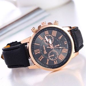 Black Roman Numerals Analog Quartz Watch NWT